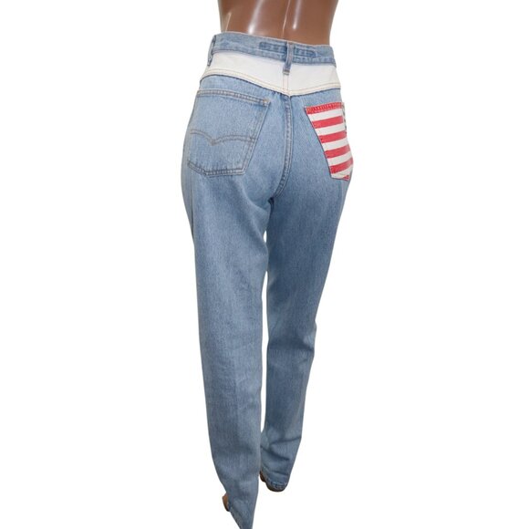 Vintage High Waist Light Wash Mom Jeans American Flag Stripe Stars 28 - Picture 5 of 8